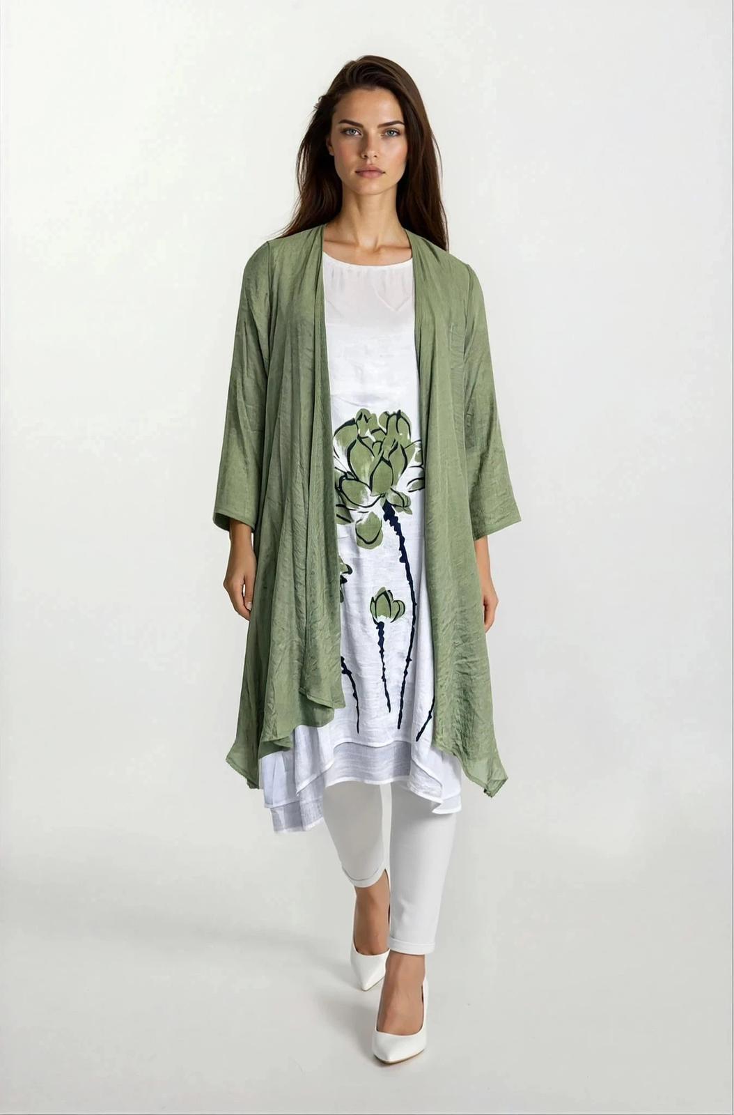 Summer Jacket With Sleeveless Floral Inset Dress