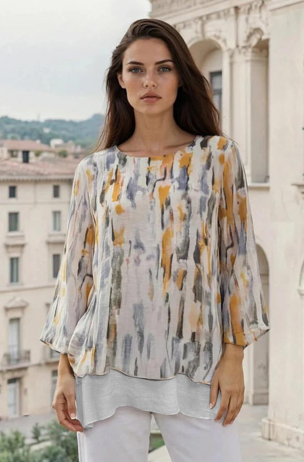 Yellow Abstract Print Double Layered Summer Top