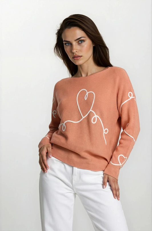 Heart Embroidered Knitted Top