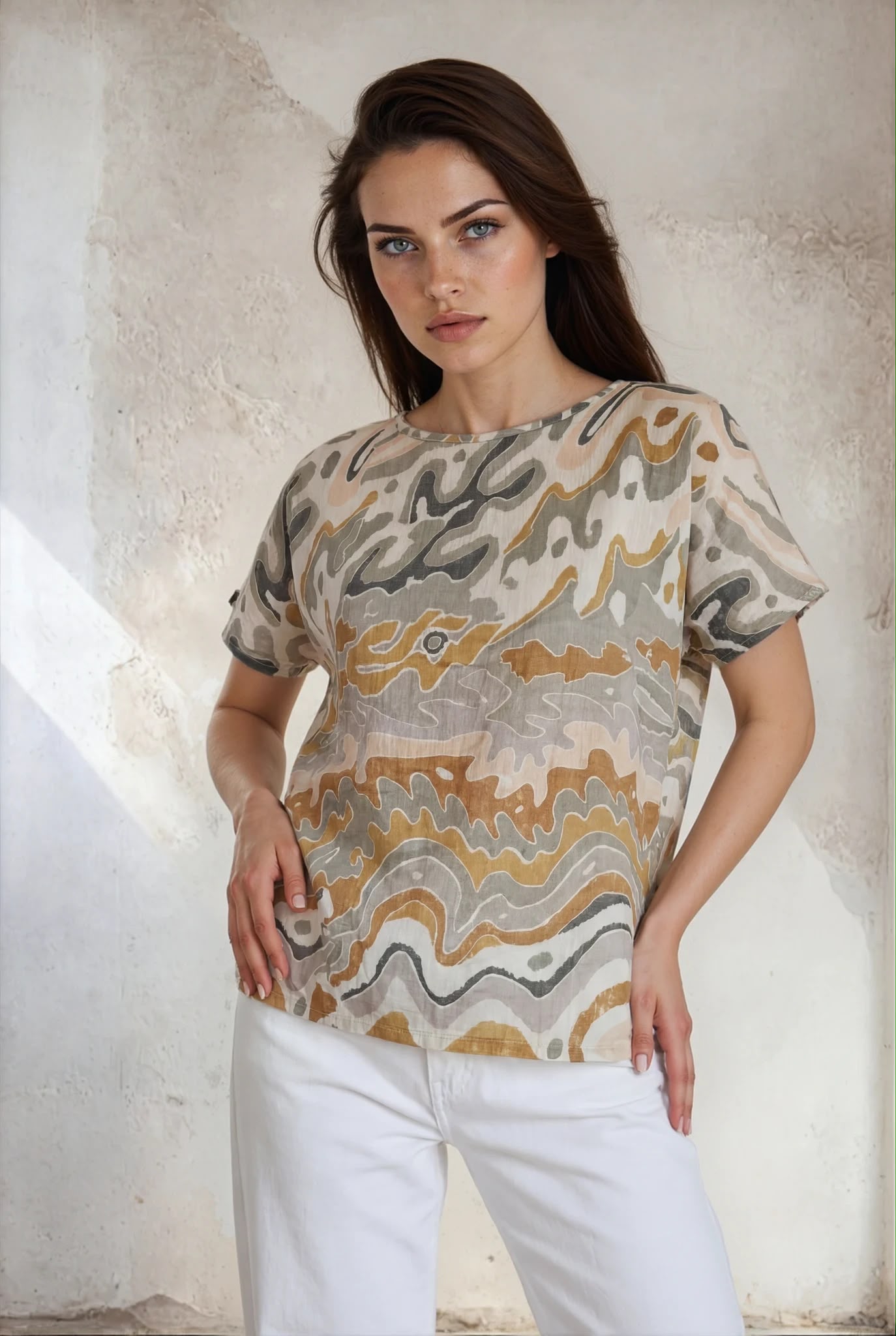 Abstract Printed Short Sleeved Summer Top