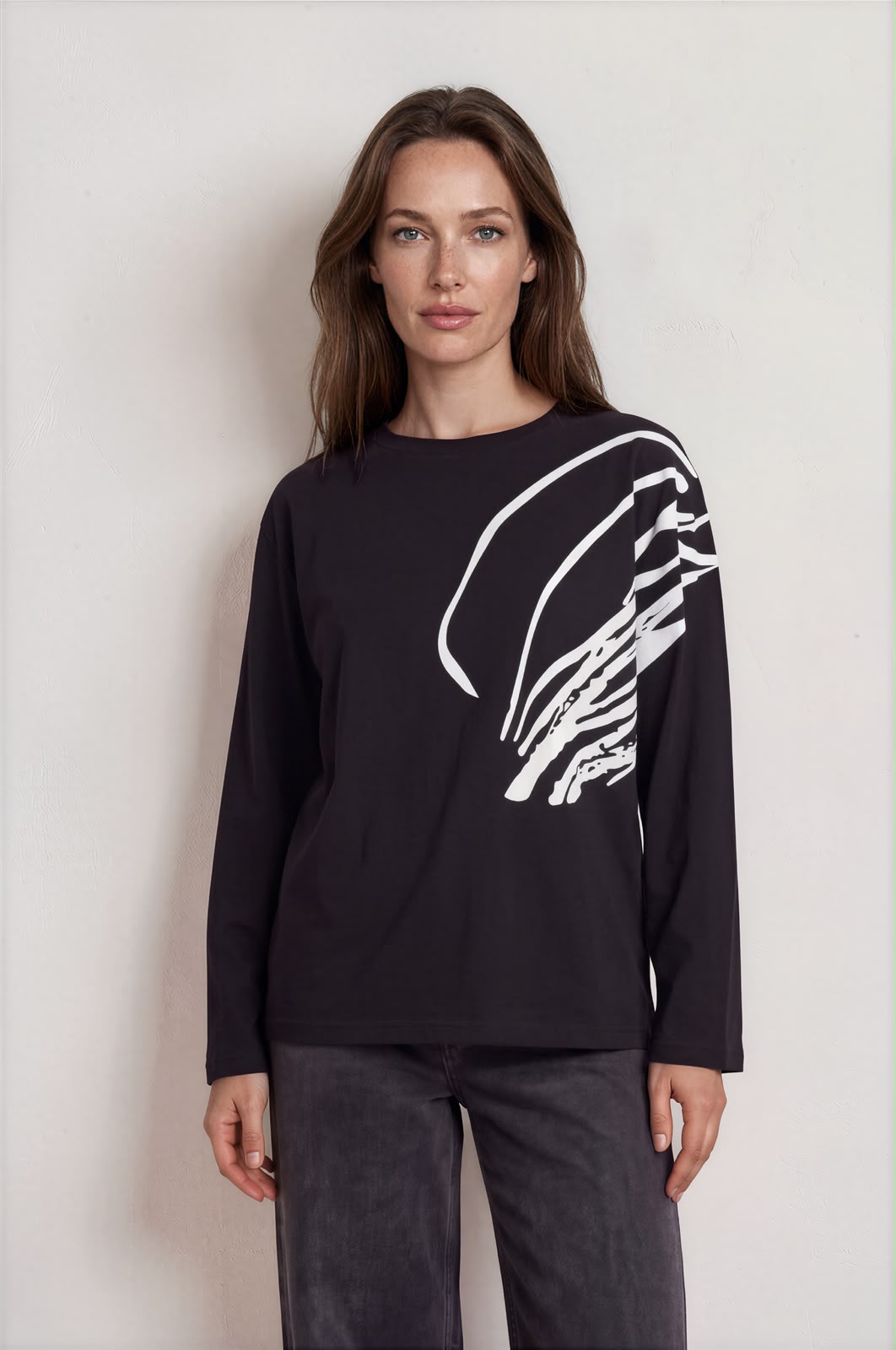 Abstract Graphic Print Long Sleeve Top