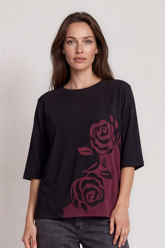 Floral Border Stretch Top