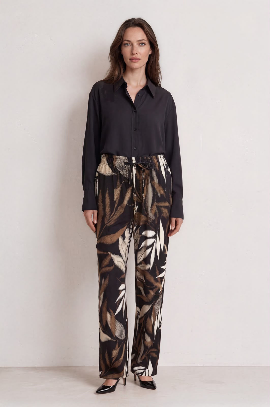 Abstract Leaf Print Wide Leg Trouser £10.95
