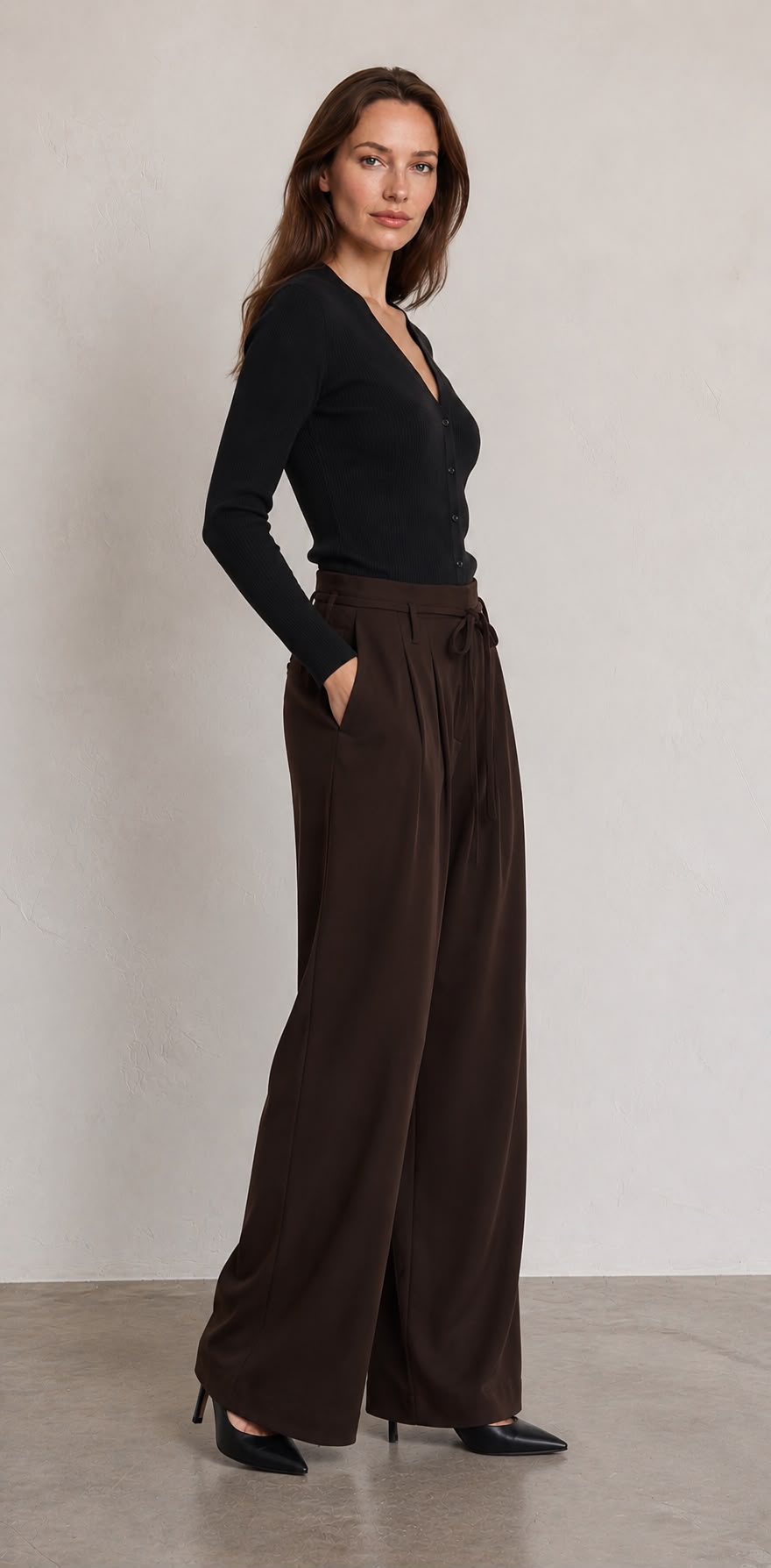 Pleated Tie-Belt Wide Leg Trousers