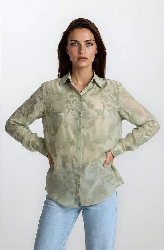 Rose Textured Devore Shirt Top