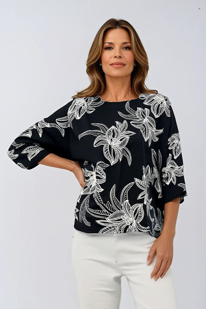 Textured Floral Loose Fit Top