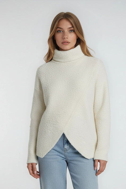 Cowl Neck Fleece Tulip Hem Cape Top