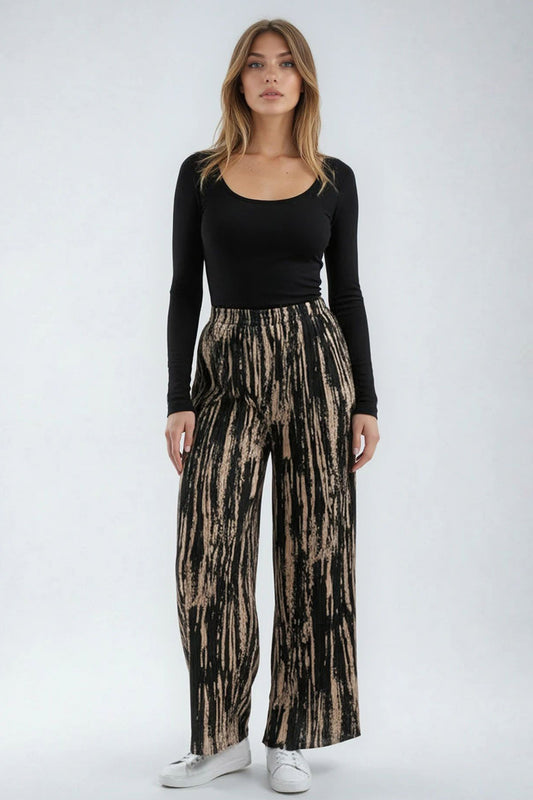 Crinkle Pleated Stripe Print Trouser