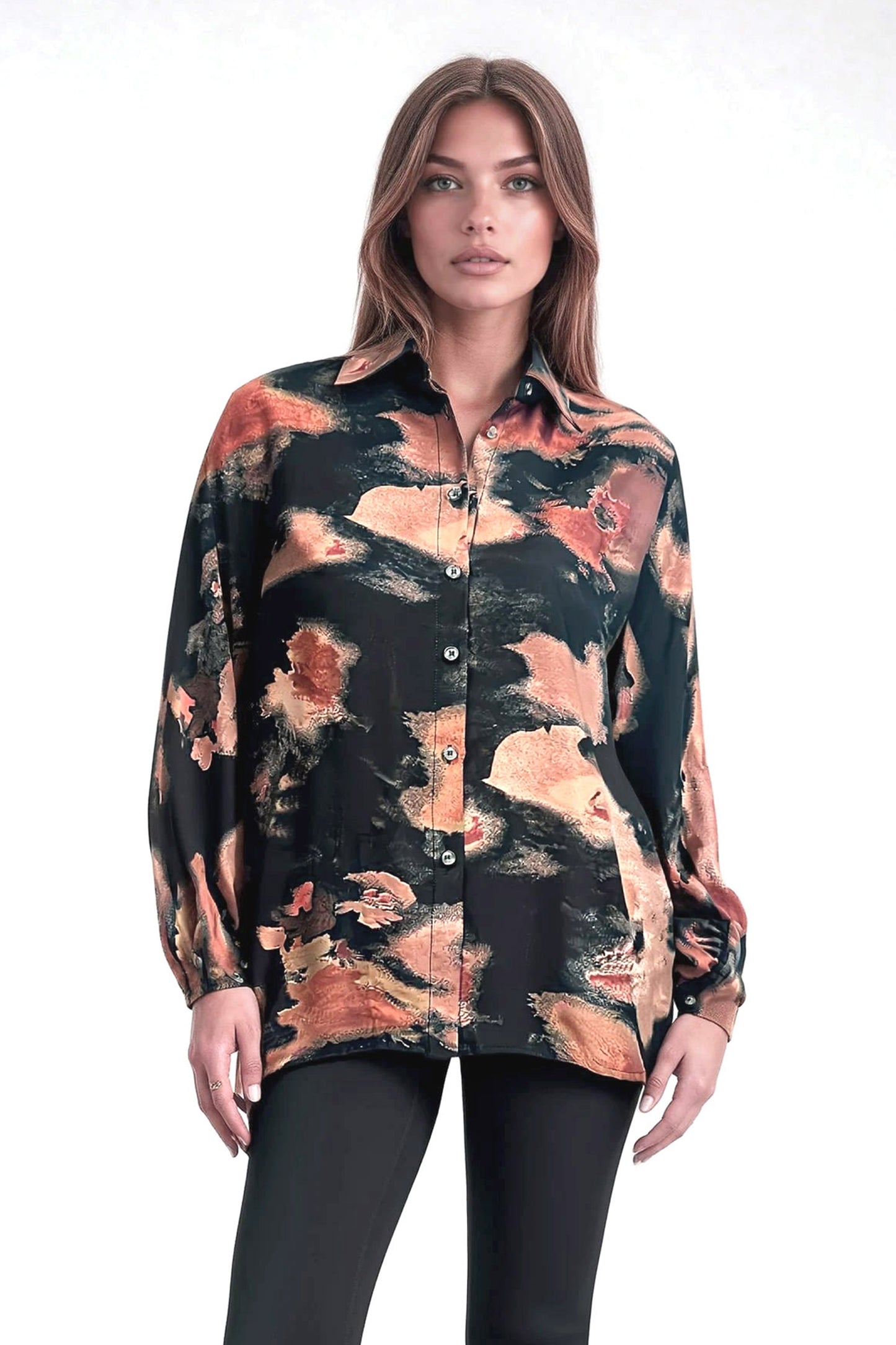 Oversized Batwing Rust Printed Shirt