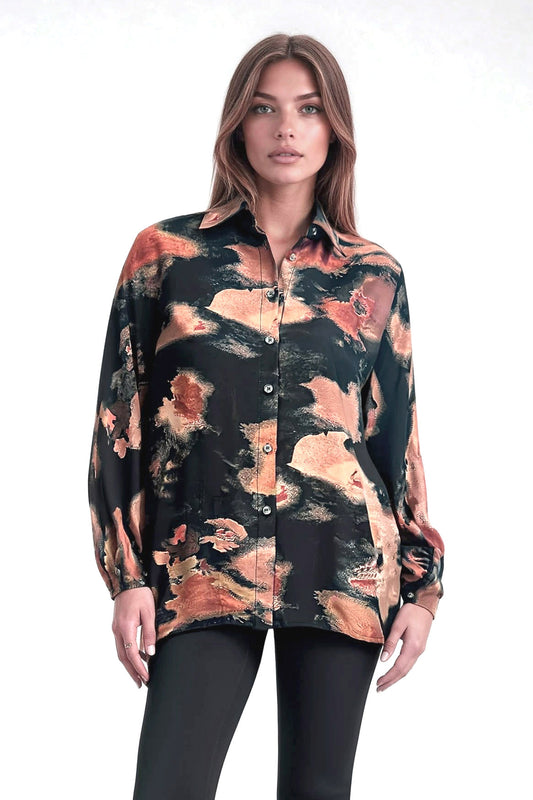 Oversized Batwing Rust Printed Shirt