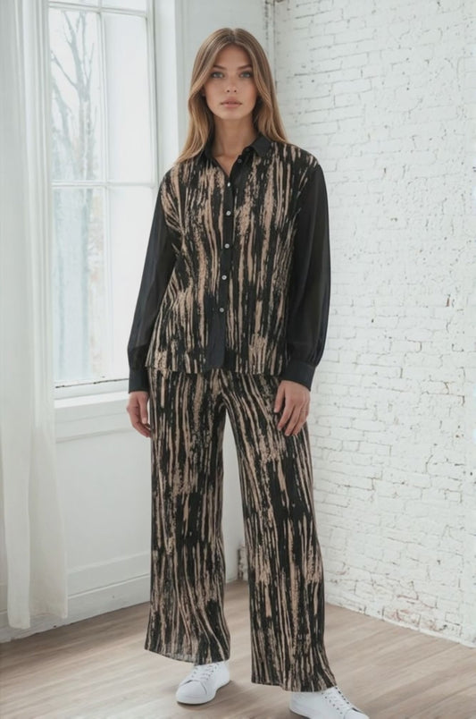 Crinkle Stripe Print Chiffon Shirt Top