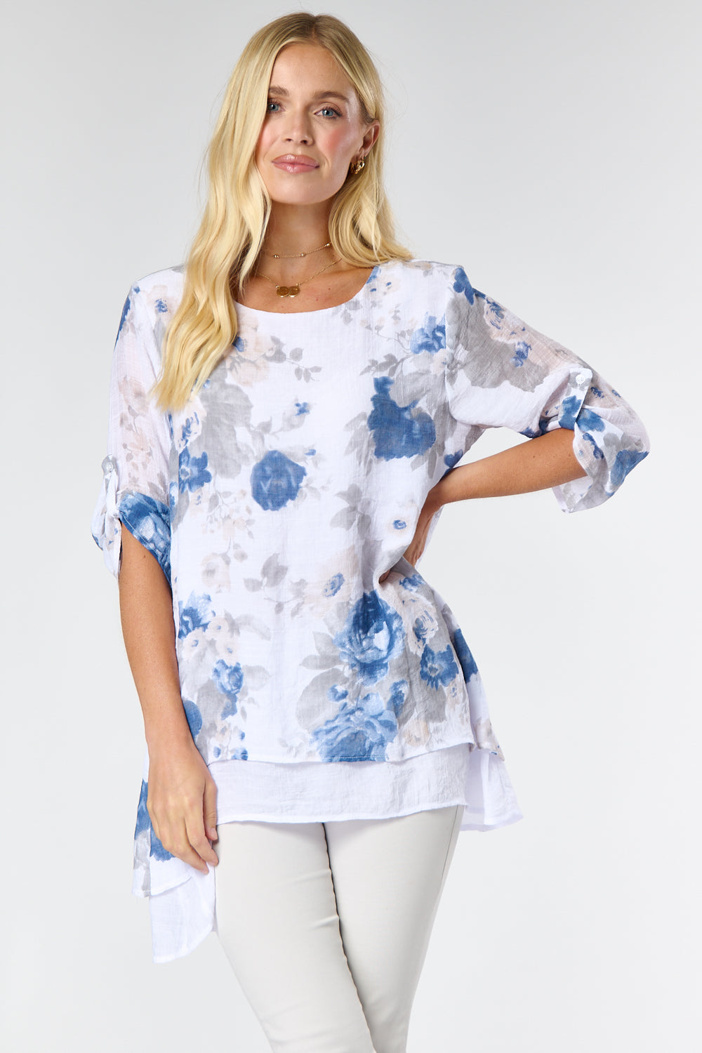 7016-V Double layer top with ruched sleeves (Wholesale Pack Of 7) Pre-Order