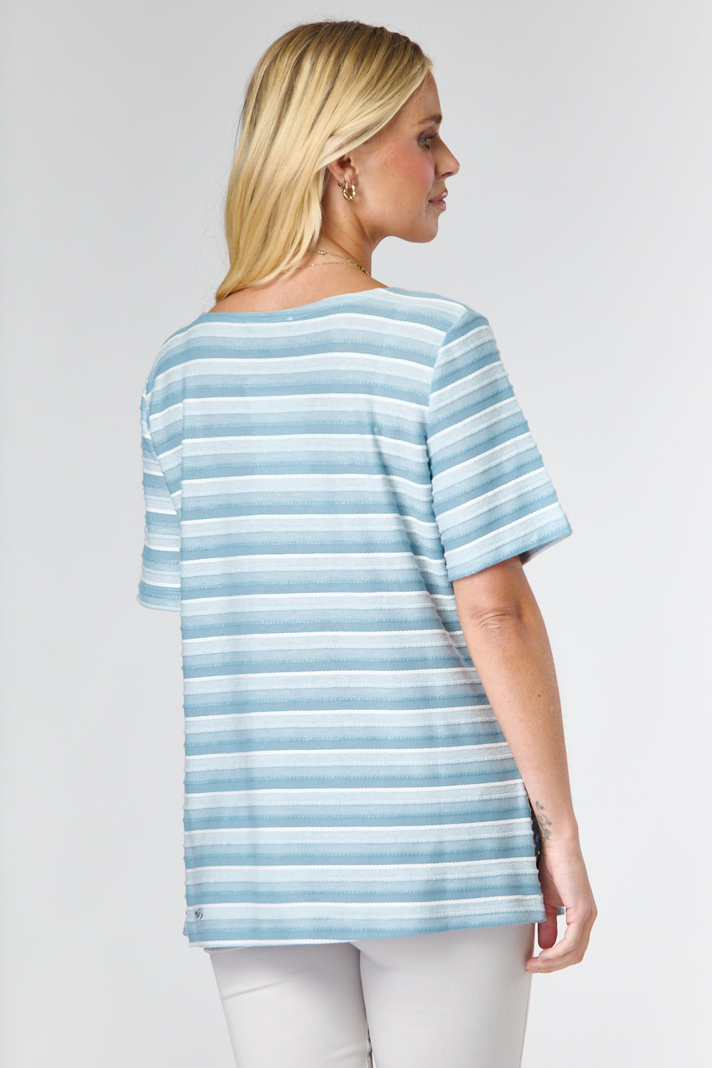 7555-A Stripe Contrast Short Sleeves Top (Wholesale Pack Of 7) Pre-Order