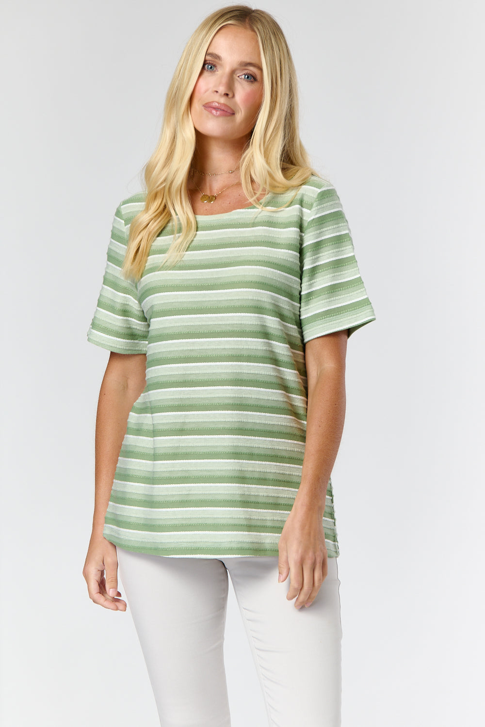 7555-A Stripe Contrast Short Sleeves Top (Wholesale Pack Of 7) Pre-Order