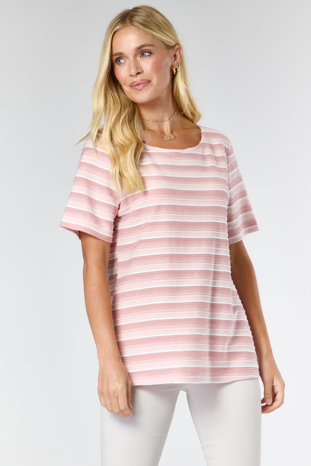 7555-A Stripe Contrast Short Sleeves Top (Wholesale Pack Of 7) Pre-Order