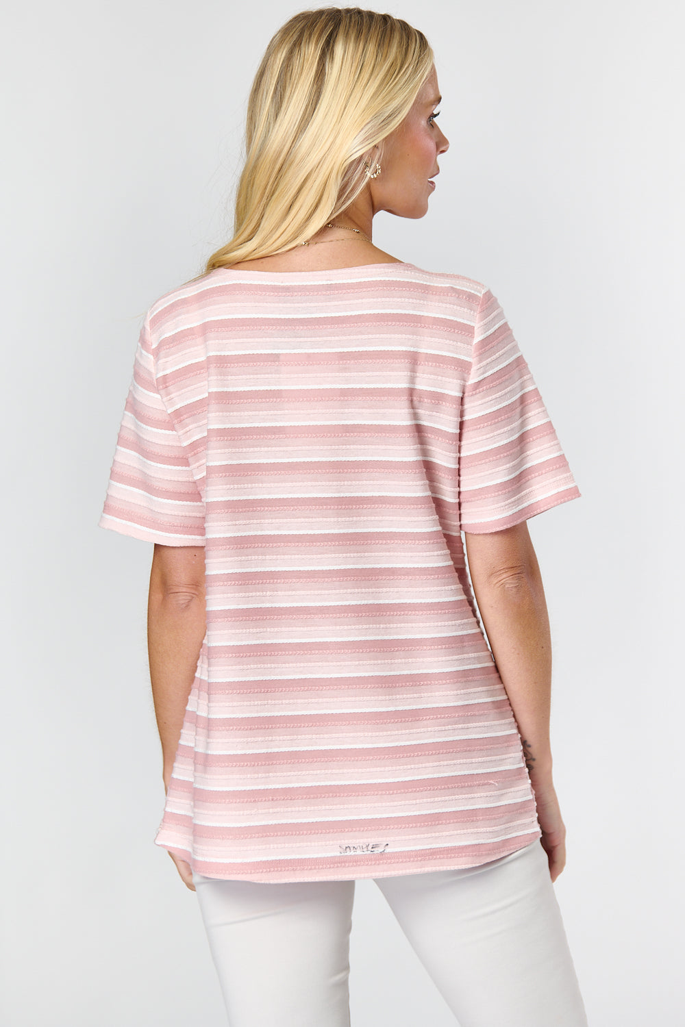7555-A Stripe Contrast Short Sleeves Top (Wholesale Pack Of 7) Pre-Order