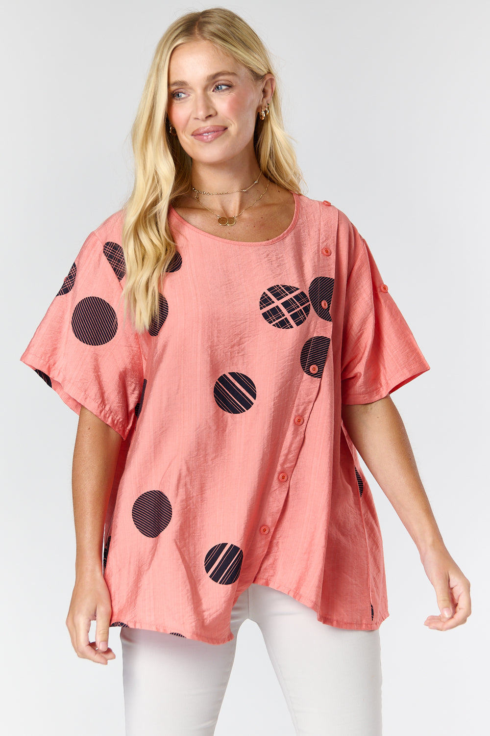 7924-A Printed oversized Top with short ruched sleeves (Wholesale Pack Of 7) Pre-Order