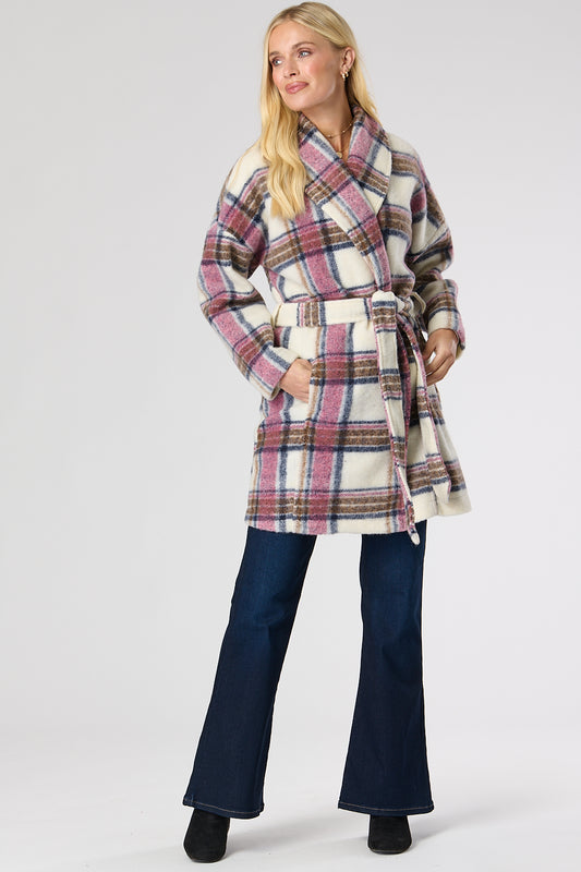 Check Wool Mix Coat with Belt